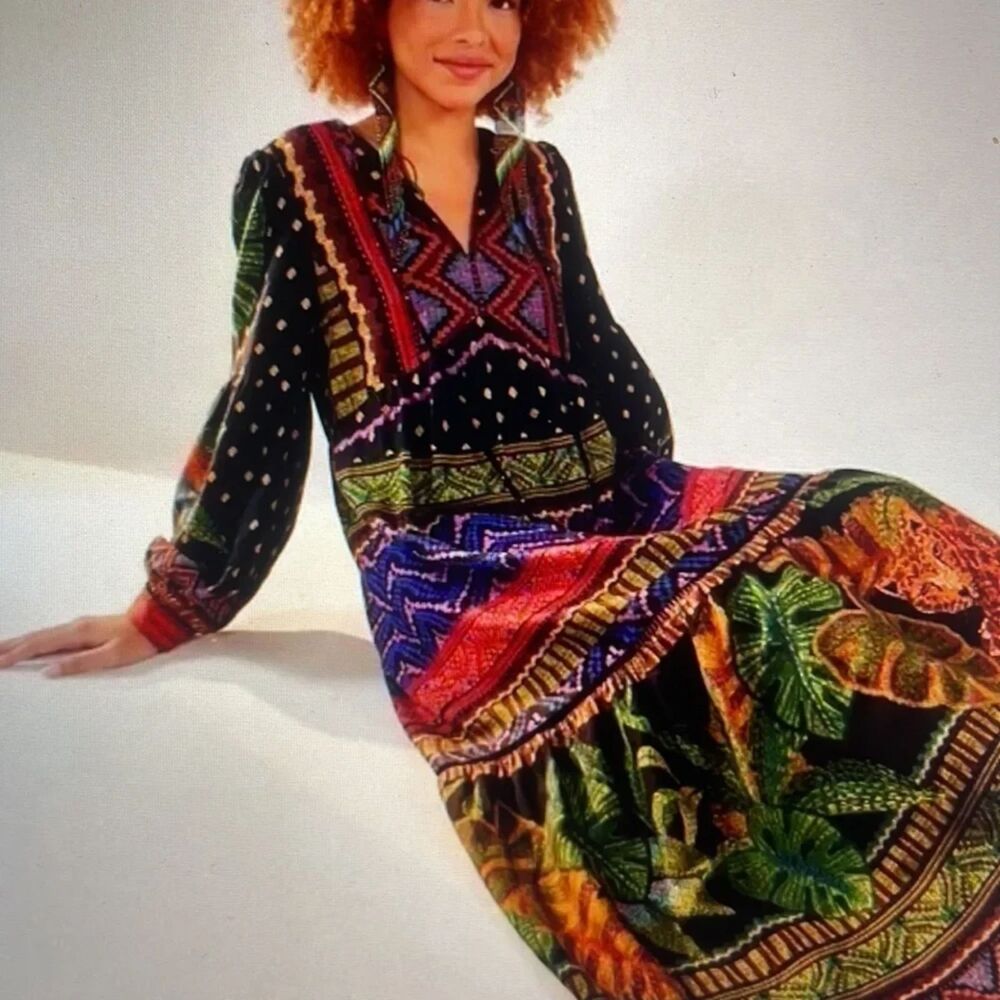 FARM Rio Black Multi-Color Printed Midi Dress
